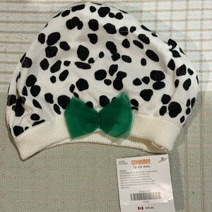 Gymboree White and Black Polka Dot Kids Hat with Green Bow